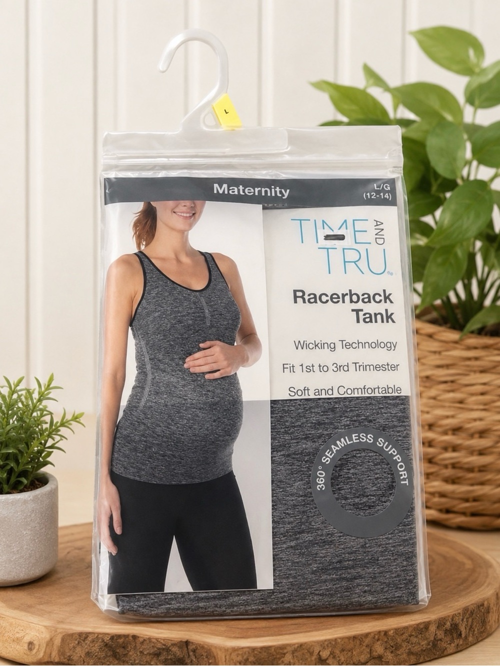 Time and Tru NWT Maternity Racerback Tank Gray Size L 12-14 Seamless Support